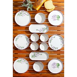 Kitchen Life 14 Parça 6 Kişilik Stackable Lavanta Kahvaltı Takımı - Lüx Kahvaltılık Sunum Seti Tabağı