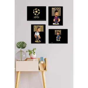 Messi Ronaldo Neymar 4 Parça Çerçeve Görünümlü Set Tablo