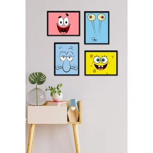Süngerbob Face 4 Parça Çerçeve Görünümlü Set Tablo