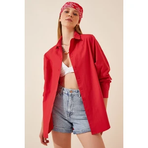 Kadın Kırmızı Oversize Uzun Basic Gömlek  HZL22W-BD139001