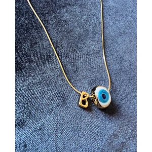 Zeze Takı Tasarım Nazar Detaylı Harfli Altın Kaplama Kolye