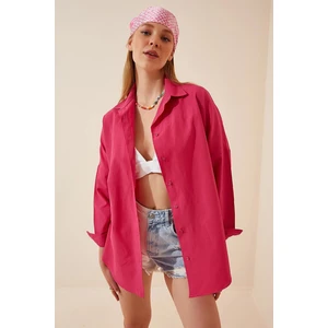 Kadın Koyu Pembe Oversize Uzun Basic Gömlek HZL22W-BD139001
