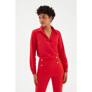 Şifon Klasik Gömlek - Kırmızı