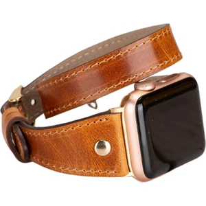 Apple Watch Uyumlu Deri Kordon 42-44-45MM Slim Double Tour Gt V18 Taba