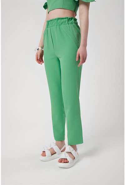 Beli Lastikli Yeşil Pantolon