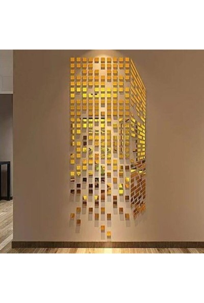 Wooden Factory Dekor Süs Mozaık Ayna 200X Adet Pleksi Dekoratif Gold Antre Banyo