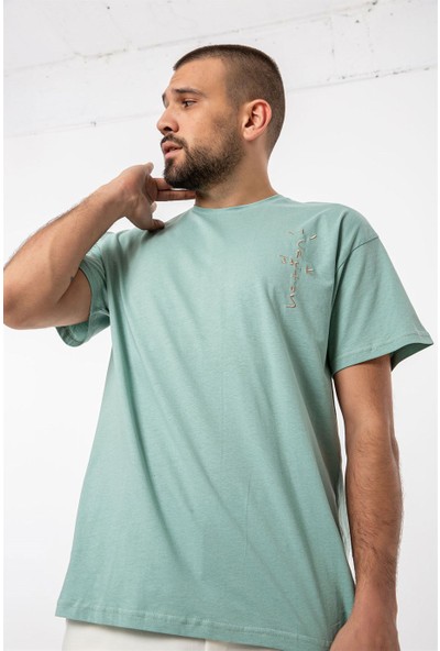 2B1D Erkek Ön Arka Kaktüs Baskılı Oversize Tshirt