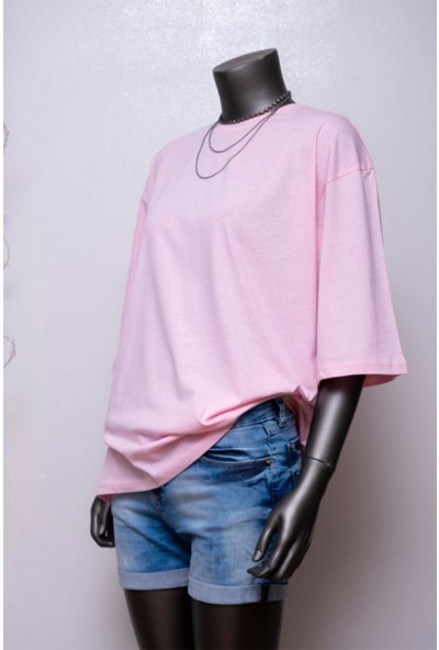 2B1D Bisiklet Yaka Owersize Doble Kol Bayan Tshirt