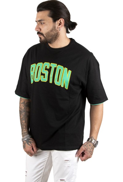 Deepsea Boston Yazı Baskılı Oversize Erkek Tişört 2200507