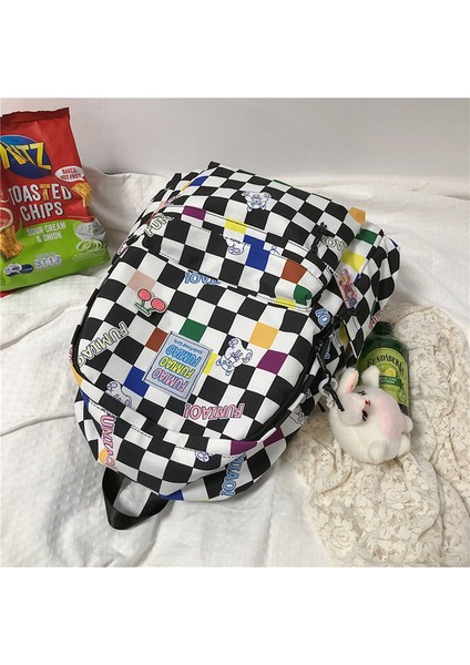 Ekose Desenli Okul Sırt Çantası - Siyah/beyaz (Yurt Dışından) fırsatları