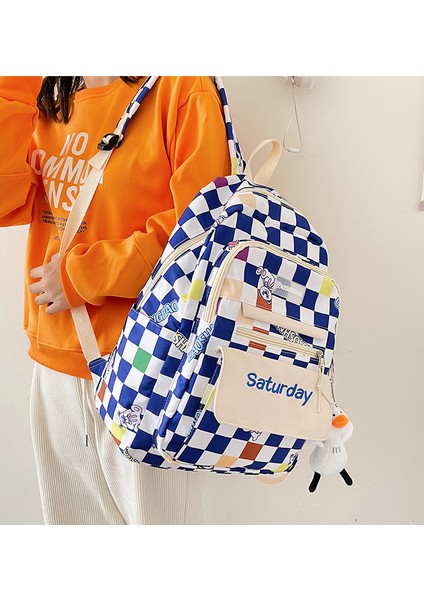 Sevimli Ayı Desenli Ekose Okul Sırt Çantası - Mavi (Yurt Dışından) fiyatları