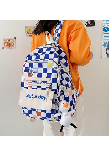 Sevimli Ayı Desenli Ekose Okul Sırt Çantası - Mavi (Yurt Dışından) modelleri