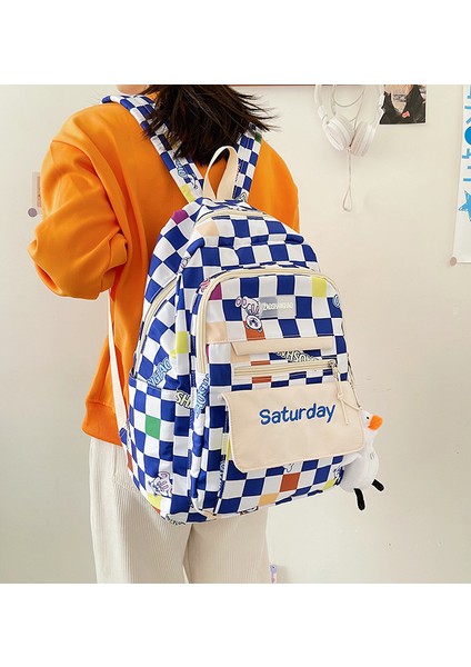 Sevimli Ayı Desenli Ekose Okul Sırt Çantası - Mavi (Yurt Dışından) fırsatları