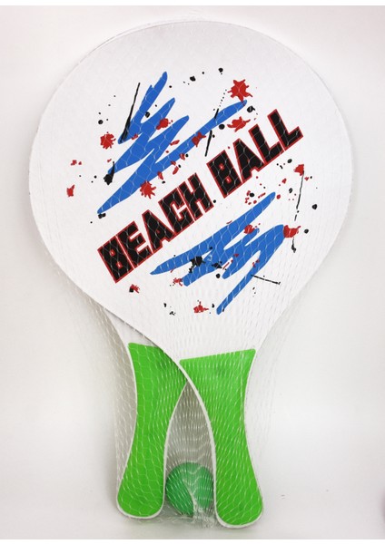 Beach Ball Tenis Raketi Ahşap Tahta 2li Raket ve Pinpon Top Seti