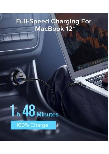 Inuı-Getihu 60 W Çift Çıkışlı Mini Hızlı Araç Şarj Cihazı (Usb + Type-C)(Metal-Siyah)