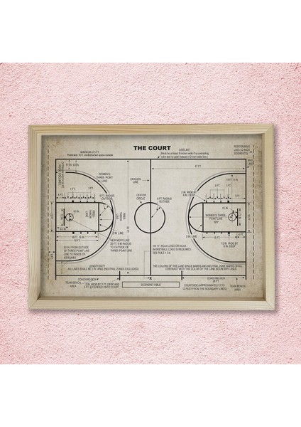 Doğal Çam Çerçeveli Duvar Tablosu Basketbol Saha Patenti