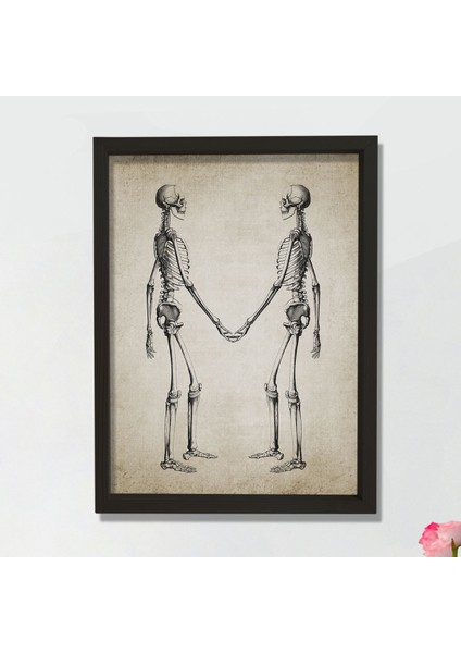 Doğal Çam Çerçeveli Doktor Odası Duvar Tablosu Iskelet