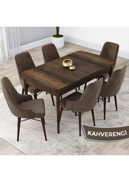 Concept Lia Serisi,80 x 132 cm Açılabilir Mutfak Masa Takımı, Barok Ahşap Desen Masa 6 Sandalye