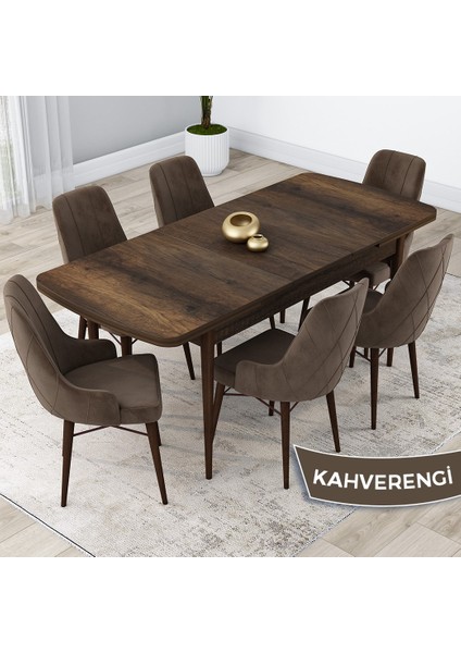 Concept Lia Serisi,80 x 132 cm Açılabilir Mutfak Masa Takımı, Barok Ahşap Desen Masa 6 Sandalye