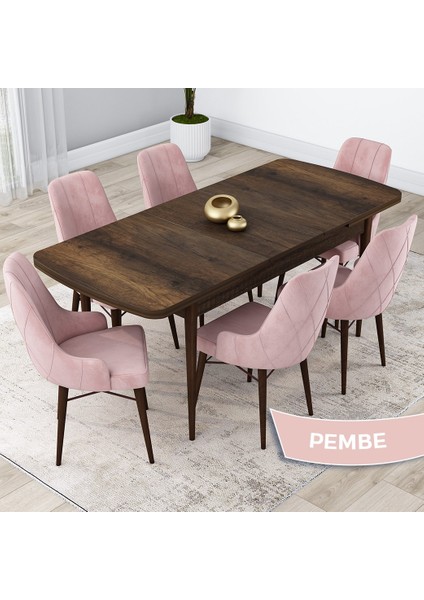 Concept Lia Serisi, 80 x 132 cm Açılabilir Mutfak Masa Takımı, Barok Ahşap Desen Masa 6 Sandalye fiyatları