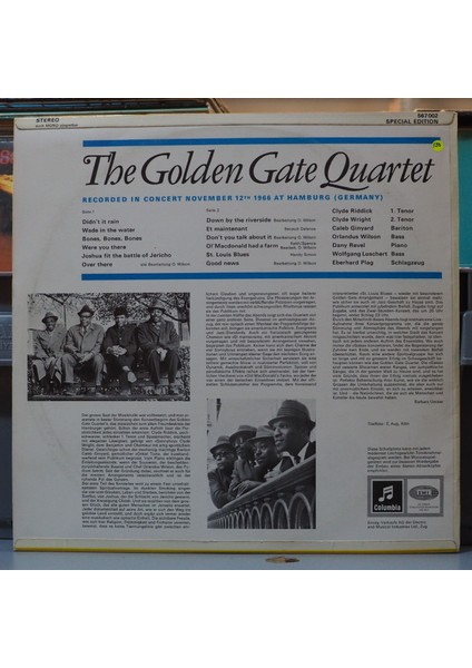 Golden Gate Quartet* Live Recorded In Concert November 12TH 1966 At Hamburg,almanya Baskı 1967 Lp