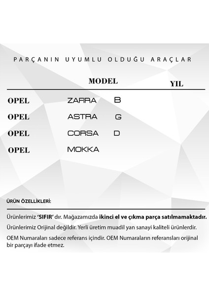 Opel Astra H, Corsa D, Zafira B, Mokka Için Iç Tavan Aydınlatma Lambası