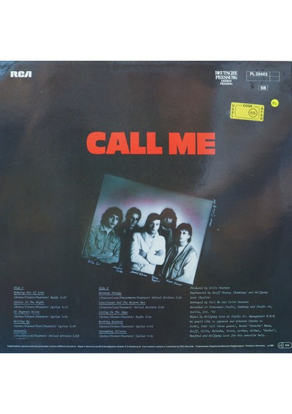 Call Me ,alman Baskı 1981 Lp