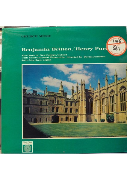 Benjamin Britten, Henry Purcell, Choir Of New College, Oxford Church Music 1966 Lp