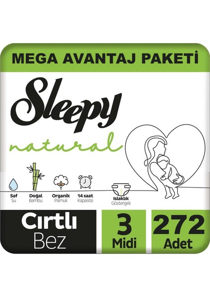 Natural Bebek Bezi Mega Avantaj Paketi 3 Numara 4-9 Kg 272 Adet