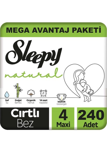 Natural Bebek Bezi Mega Avantaj Paketi 4 Numara 7-14 Kg 240 Adet