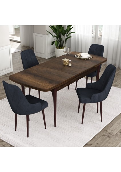 Concept Ram Serisi, 80 x 132 cm Açılabilir Masa Takımı, Barok Ahşap Desen Masa 4 Sandalye