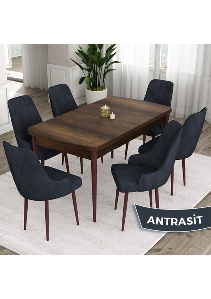 Concept Ram Serisi, 80 x 132 cm Açılabilir Masa Takımı, Barok Ahşap Desen Masa 6 Sandalye