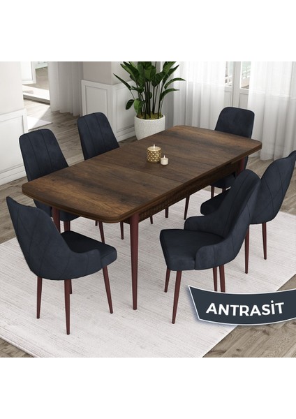 Concept Ram Serisi, 80 x 132 cm Açılabilir Masa Takımı, Barok Ahşap Desen Masa 6 Sandalye