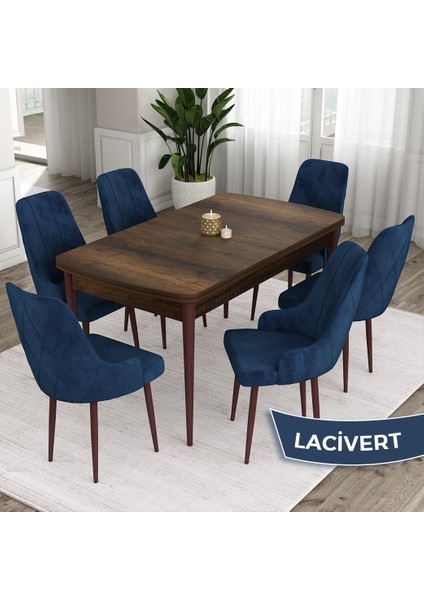 Concept Ram Serisi, 80 x 132 cm Açılabilir Masa Takımı, Barok Ahşap Desen Masa 6 Sandalye