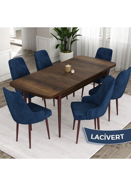 Concept Ram Serisi, 80 x 132 cm Açılabilir Masa Takımı, Barok Ahşap Desen Masa 6 Sandalye
