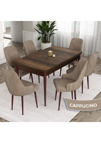 Concept Ram Serisi, 80 x 132 cm Açılabilir Masa Takımı, Barok Ahşap Desen Masa 6 Sandalye