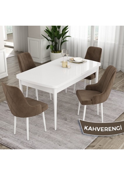 Concept Ram Serisi, 80 x 132 cm Açılabilir Masa Takımı, Beyaz Masa 4 Sandalye