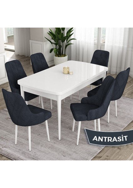 Concept Ram Serisi, 80 x 132 cm Açılabilir Masa Takımı, Beyaz Masa 6 Sandalye