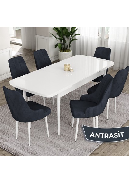 Concept Ram Serisi, 80 x 132 cm Açılabilir Masa Takımı, Beyaz Masa 6 Sandalye