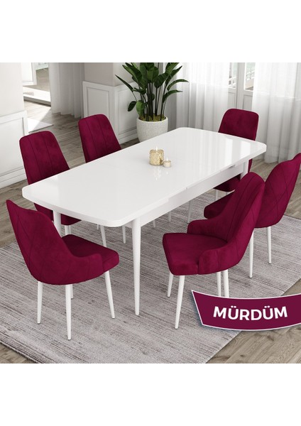 Concept Ram Serisi, 80 x 132 cm Açılabilir Masa Takımı, Beyaz Masa 6 Sandalye