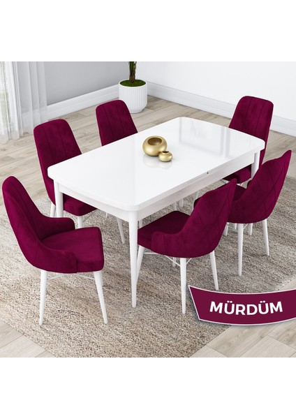 Concept Lia Serisi, 80 x 132 cm Açılabilir Mutfak Masa Takımı, Beyaz Masa 6 Sandalye