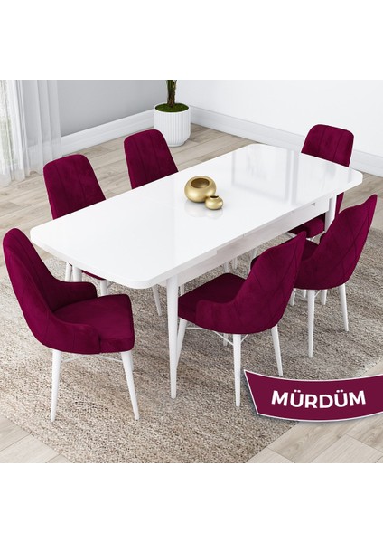 Concept Lia Serisi, 80 x 132 cm Açılabilir Mutfak Masa Takımı, Beyaz Masa 6 Sandalye