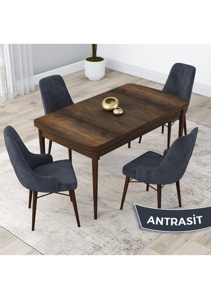 Concept Lia Serisi, 80 x 132 cm Açılabilir Mutfak Masa Takımı, Beyaz Masa Ceviz Ayak 4 Sandalye