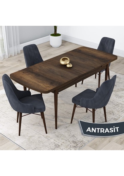 Concept Lia Serisi, 80 x 132 cm Açılabilir Mutfak Masa Takımı, Beyaz Masa Ceviz Ayak 4 Sandalye