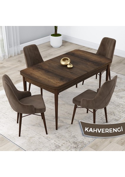 Concept Lia Serisi, 80 x 132 cm Açılabilir Mutfak Masa Takımı, Beyaz Masa Ceviz Ayak 4 Sandalye