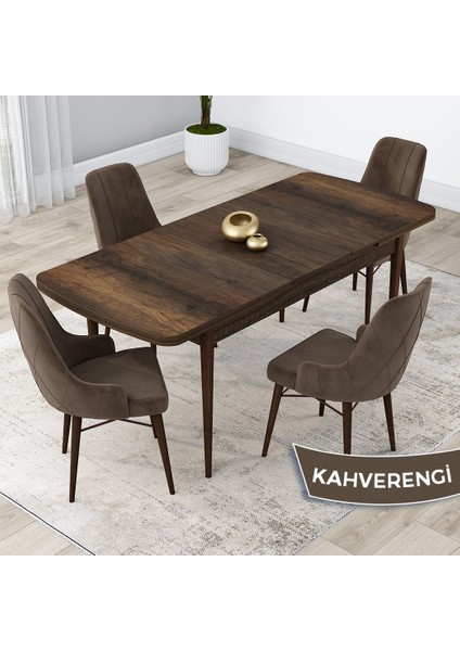 Concept Lia Serisi, 80 x 132 cm Açılabilir Mutfak Masa Takımı, Beyaz Masa Ceviz Ayak 4 Sandalye