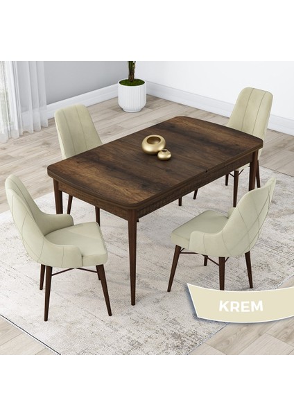 Concept Lia Serisi, 80 x 132 cm Açılabilir Mutfak Masa Takımı, Beyaz Masa Ceviz Ayak 4 Sandalye