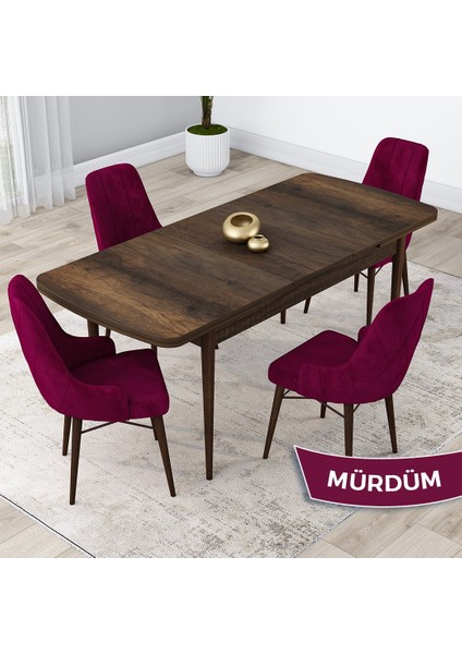 Concept Lia Serisi, 80 x 132 cm Açılabilir Mutfak Masa Takımı, Beyaz Masa Ceviz Ayak 4 Sandalye