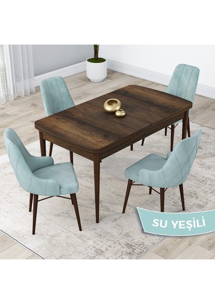 Concept Lia Serisi, 80 x 132 cm Açılabilir Mutfak Masa Takımı, Beyaz Masa Ceviz Ayak 4 Sandalye
