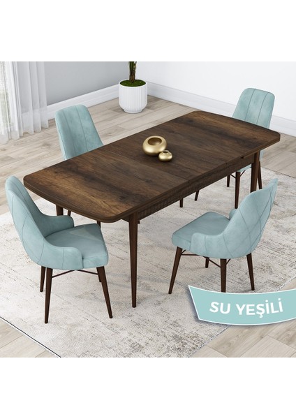 Concept Lia Serisi, 80 x 132 cm Açılabilir Mutfak Masa Takımı, Beyaz Masa Ceviz Ayak 4 Sandalye